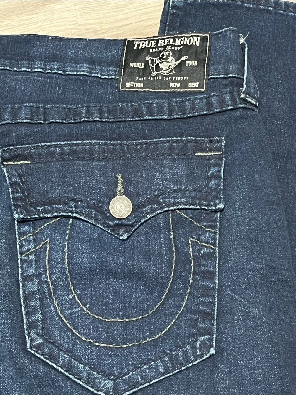 True Religion Men's Relaxed Skinny Distressed Blue Denim Jeans Size 40x33